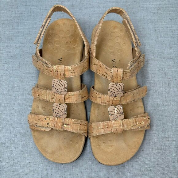 Vionic Amber Adjustable Sandals Strappy Tan Cork Slip‎ On Women's Size 8 - Picture 5 of 11